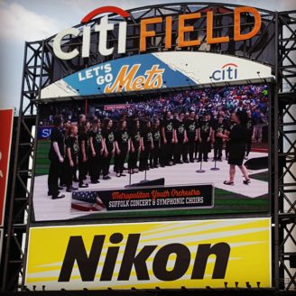 Suffolk Concert Choir and Symphonic Choir on the Jumbotron at Citi Field