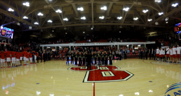 Suffolk Concert Choir performs the National Anthem at Stony Brook University Seawolves Basketball. February 3, 2018.